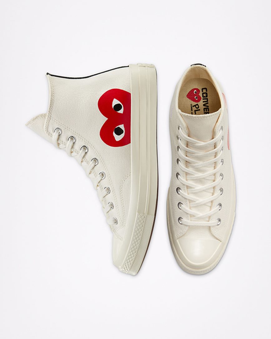 Dámské Boty Vysoké Converse x Comme des Garçons PLAY Chuck 70 Bílé Červené | CZ WBAP41